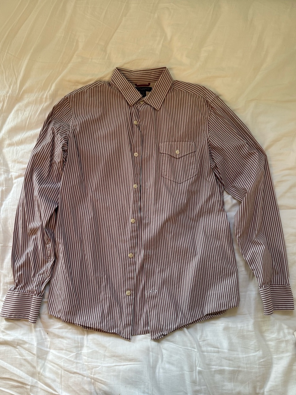 Banana Republic Men's Long-Sleeve Striped Dress Shirt - Maroon, Gray & White